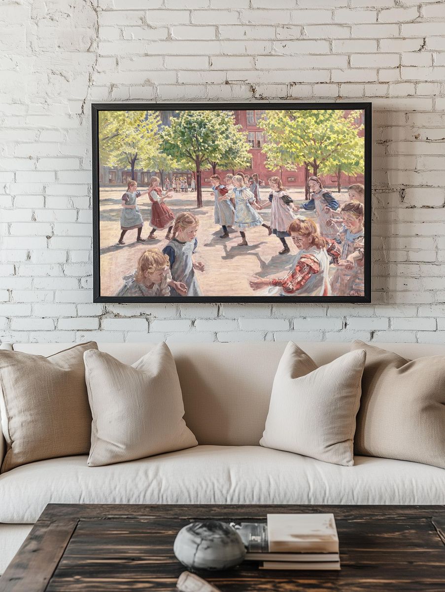 Children Playing in Courtyard Impressionist Poster. room preview