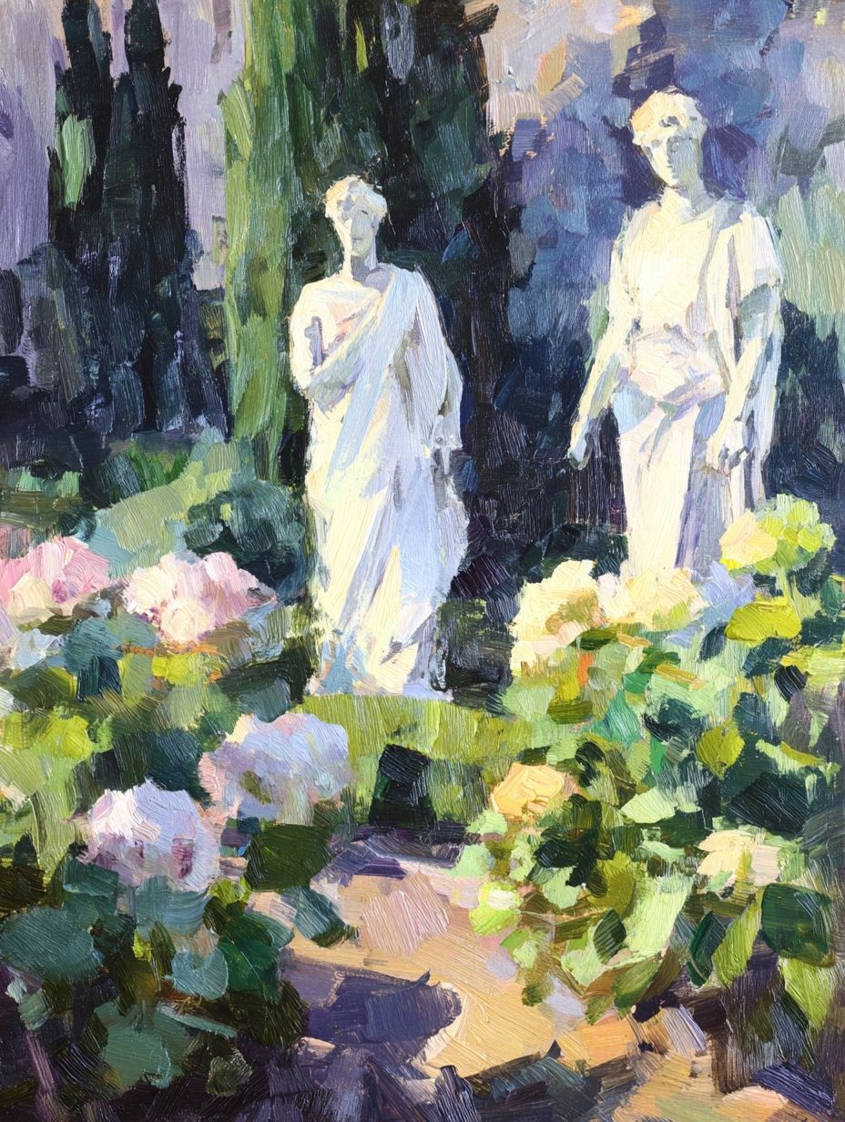 Garden Statues Impressionist Poster. poster — fine-art art