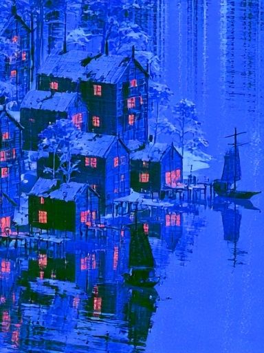 Snowy Lakeside Village — Fine-Art Print. poster detail