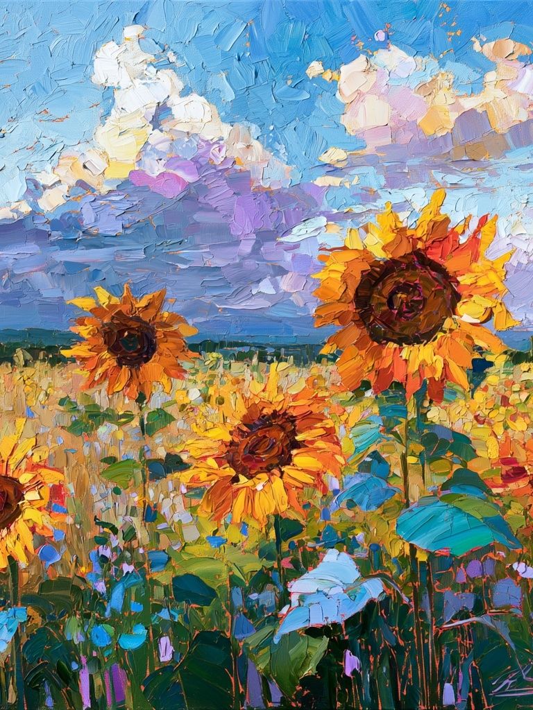 Sunflower Field Impressionist Poster. poster detail