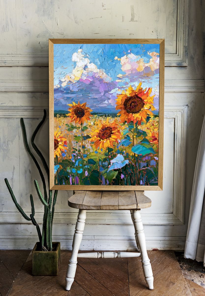 Sunflower Field Impressionist Poster. — room view 1
