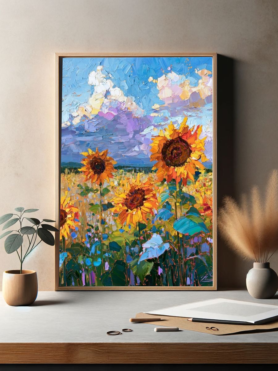 Sunflower Field Impressionist Poster. — room view 2