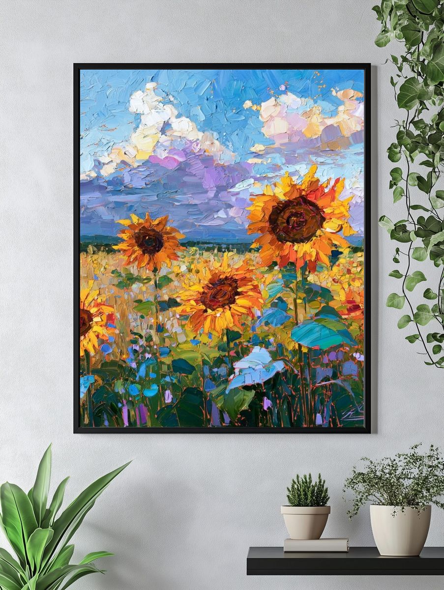 Sunflower Field Impressionist Poster. — room view 4