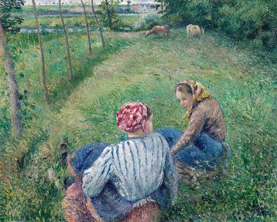 Young Peasant Girls Resting Fields.