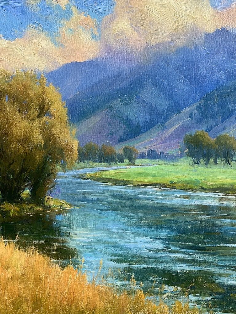 Mountain River Landscape Print. poster — fine-art art
