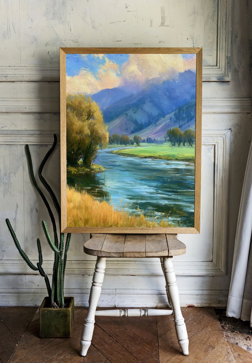 Mountain River Landscape Print. room preview