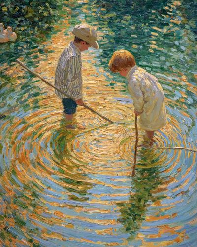Children in Water — Impressionist Print. poster print