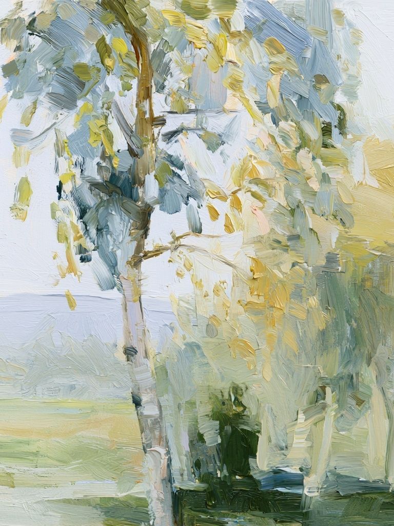 Birch Trees in Soft Light Print. poster detail