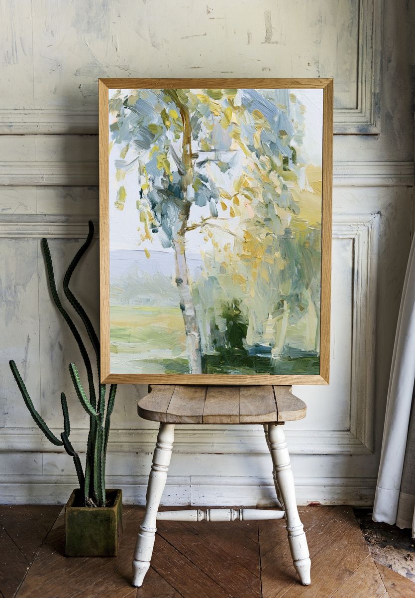 Birch Trees in Soft Light Print. — room view 1