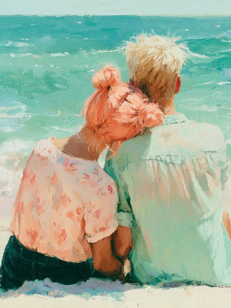 Beach Couple Impressionist Poster. poster detail