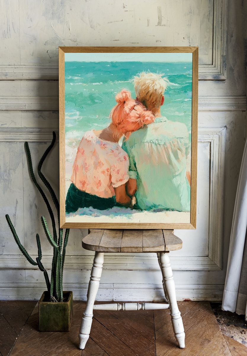 Beach Couple Impressionist Poster. — room view 1