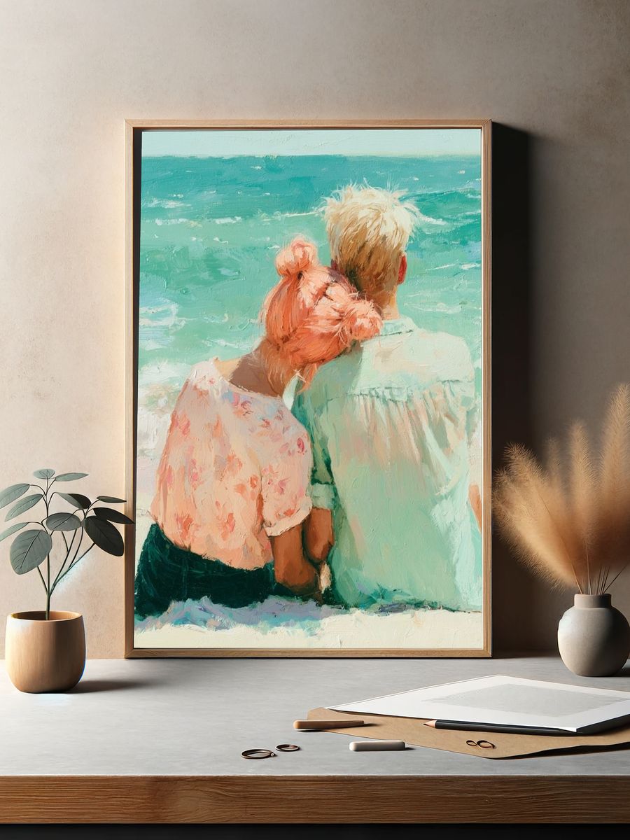 Beach Couple Impressionist Poster. — room view 2