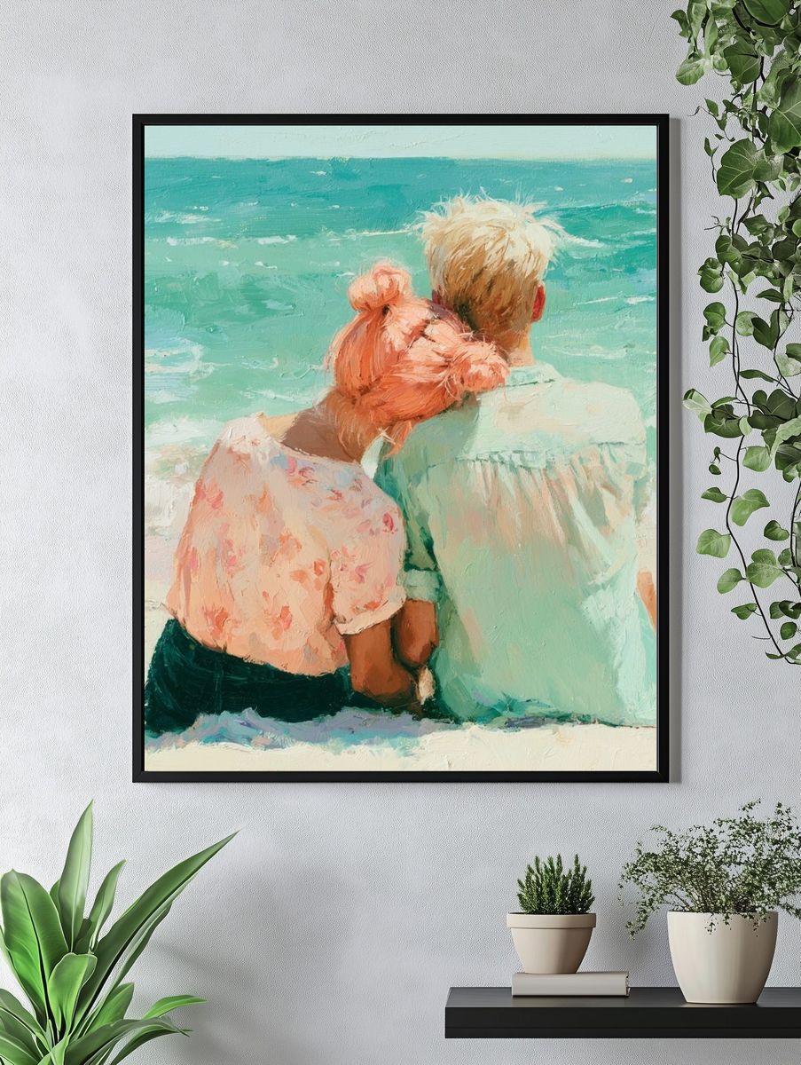 Beach Couple Impressionist Poster. — room view 4