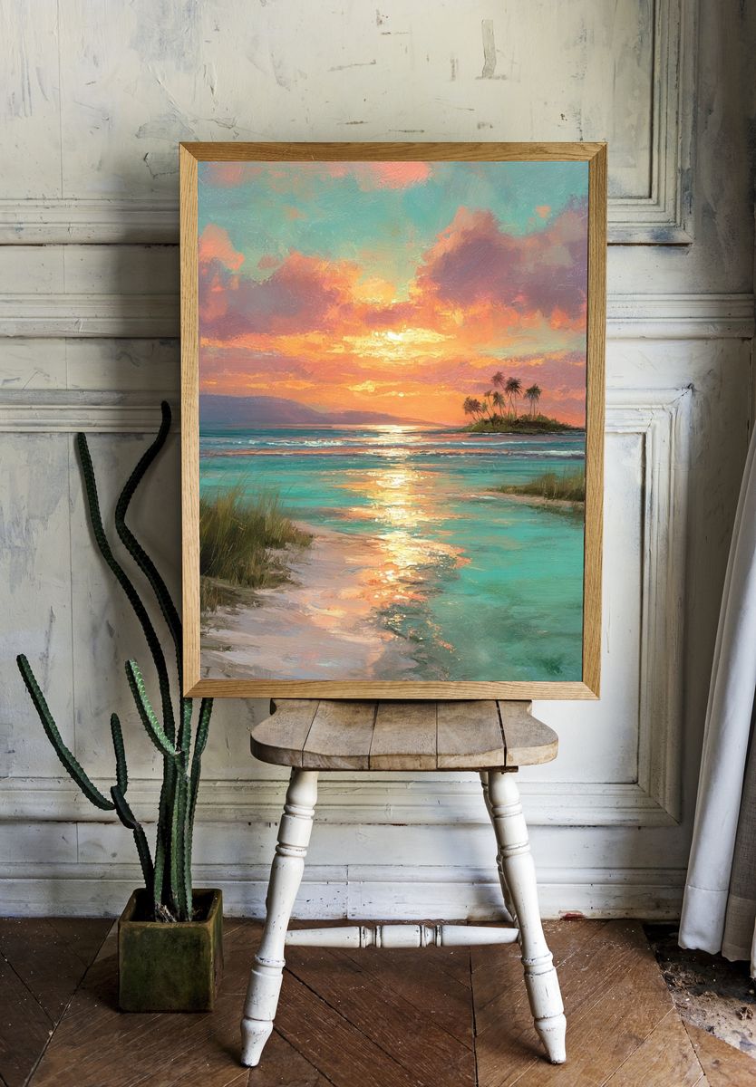 Tropical Sunset Island Impressionist Poster room preview