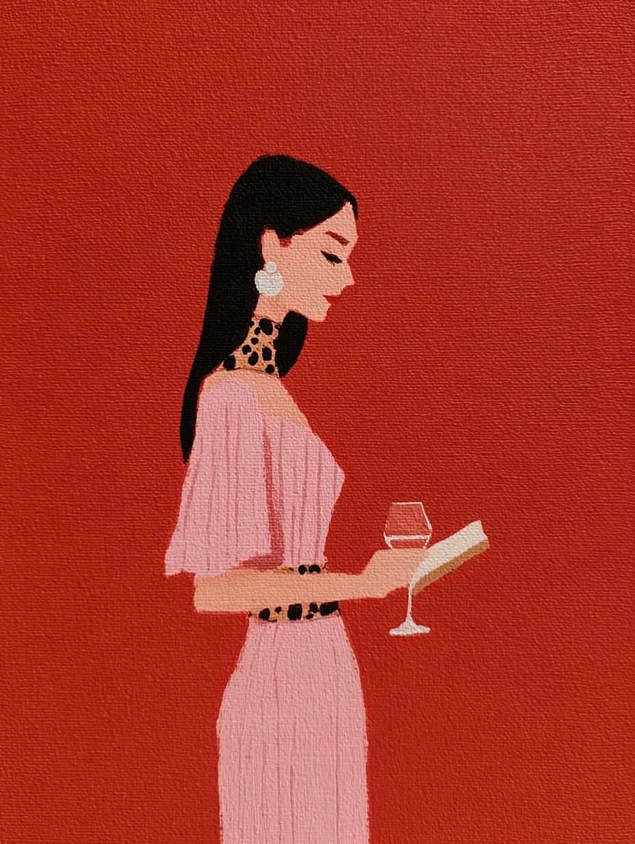 Elegant Woman with Wine — Fashion Illustration Print. poster — illustration art