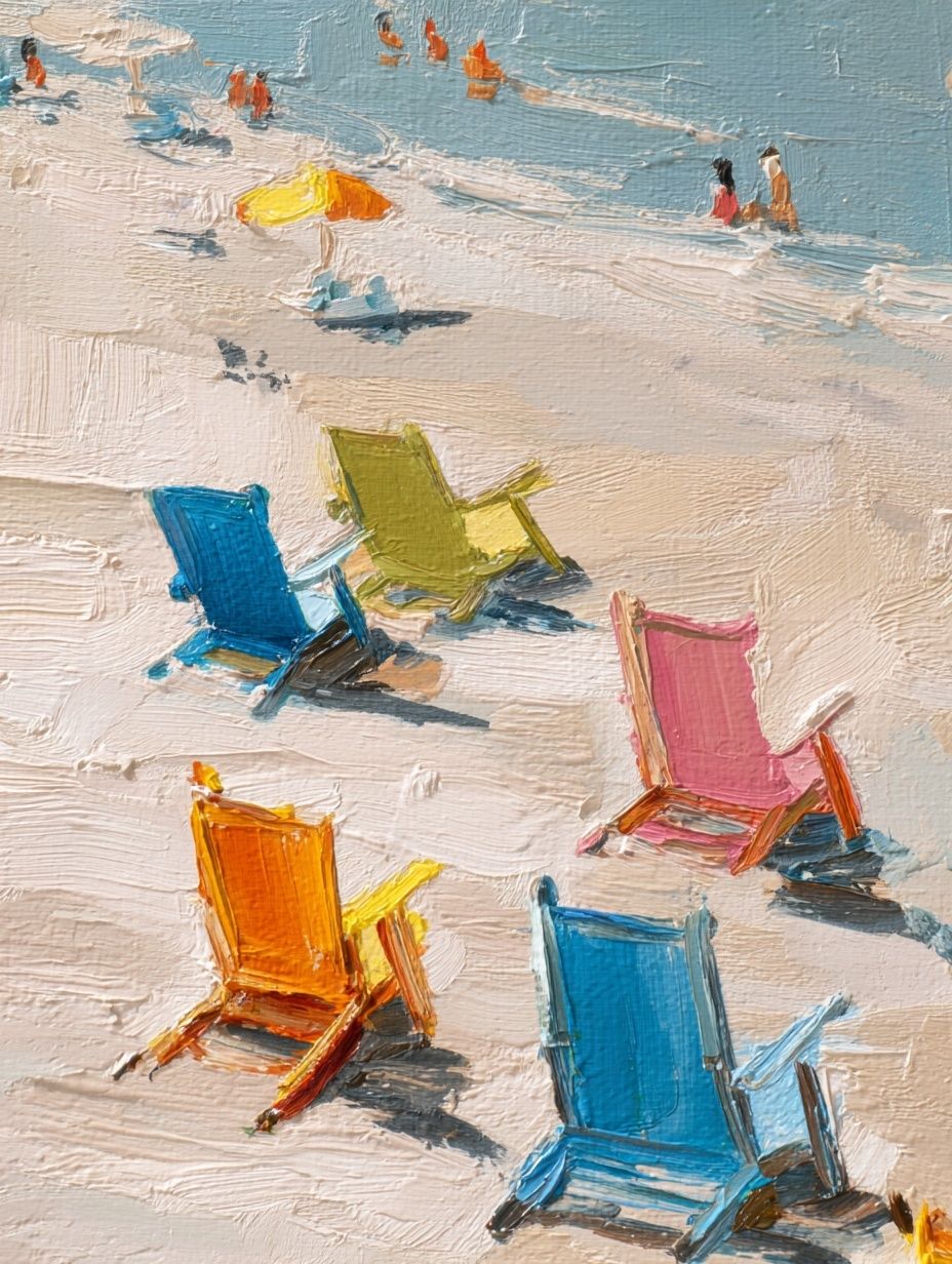 Colorful Beach Chairs Impressionist Poster. poster — fine-art art