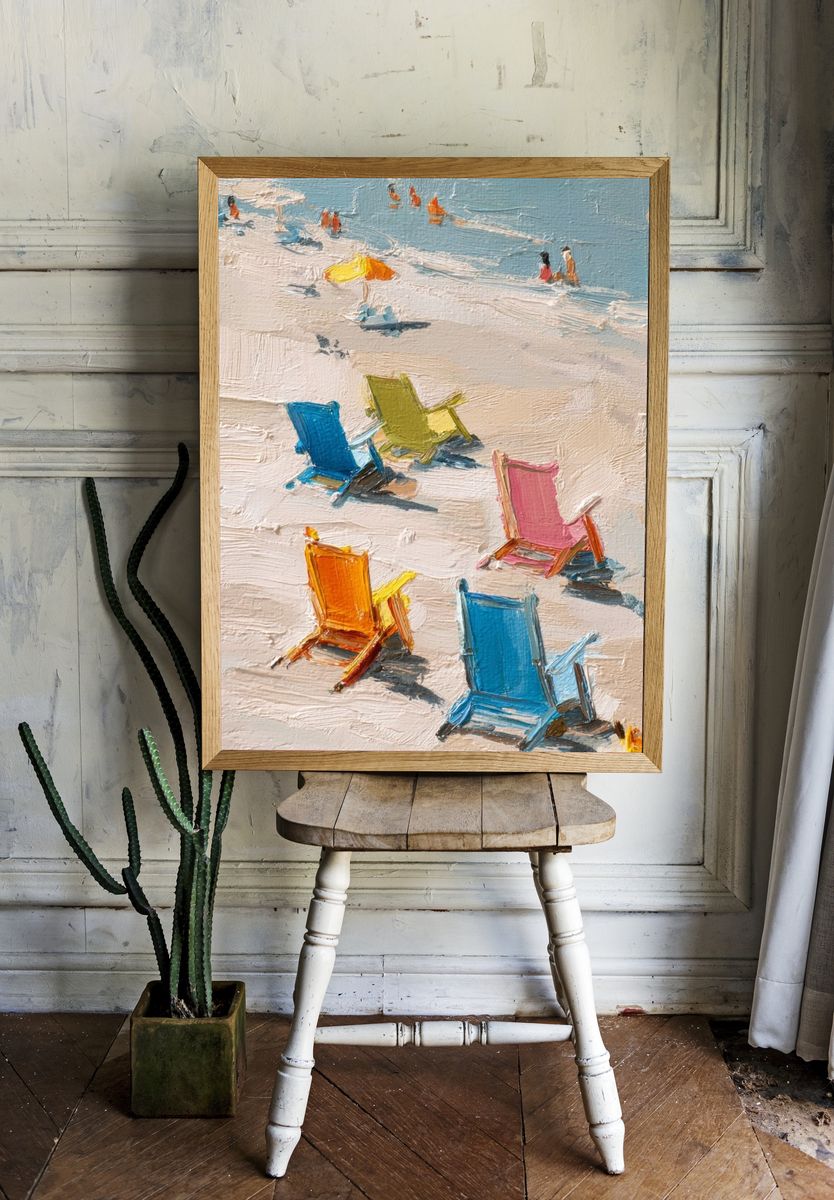 Colorful Beach Chairs Impressionist Poster room preview