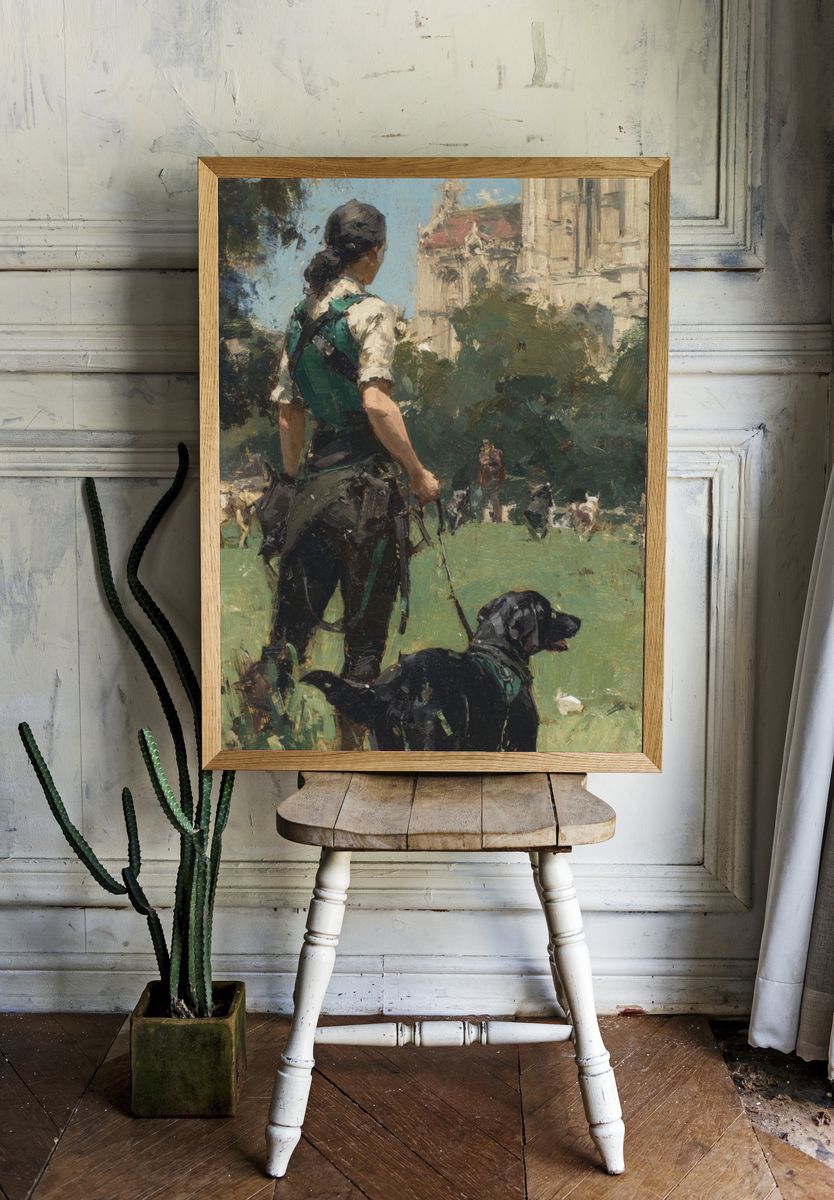 Dog Walker in Park Impressionist Print room preview