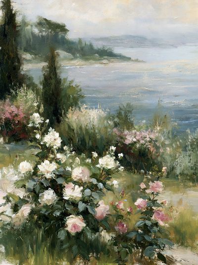 Coastal Roses Impressionist Print.