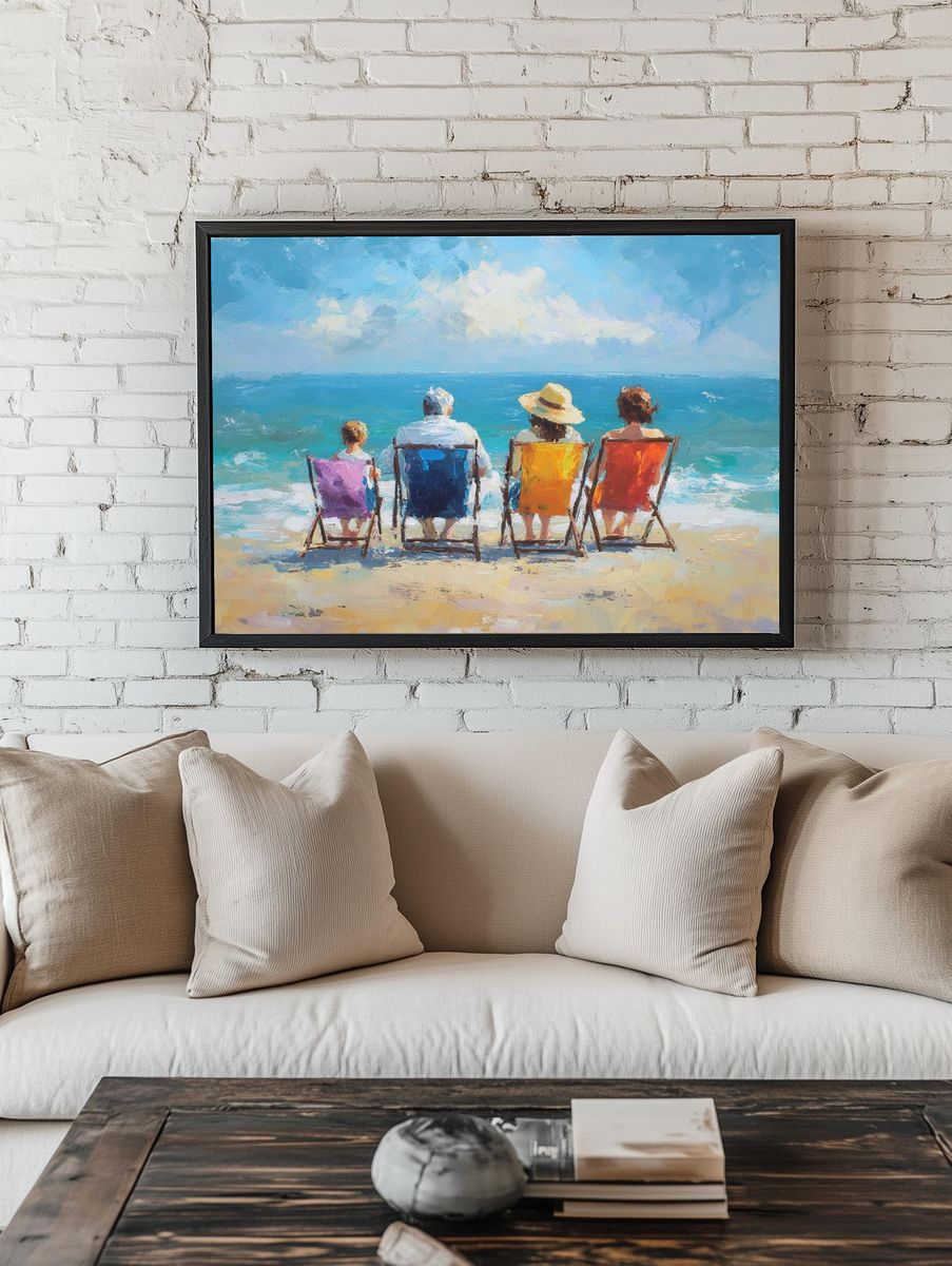 Beach Chairs by the Sea Impressionist Print room preview