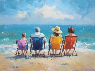 Beach Chairs by the Sea Impressionist Print. poster print