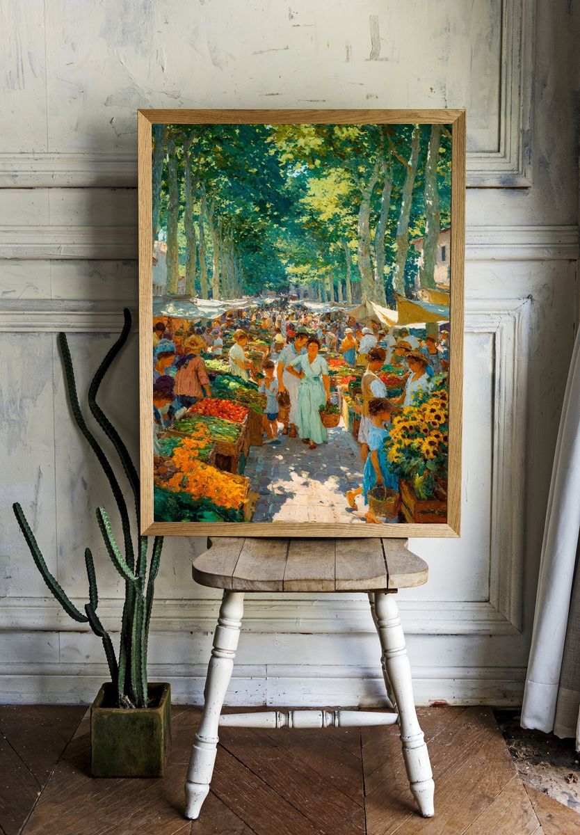 Sunlit Market Avenue Impressionist Poster. — room view 1