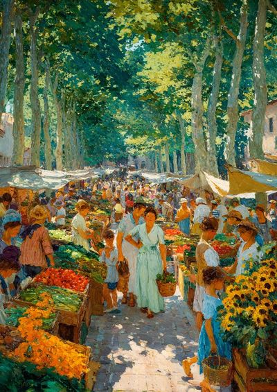 Sunlit Market Avenue Impressionist Poster. poster print