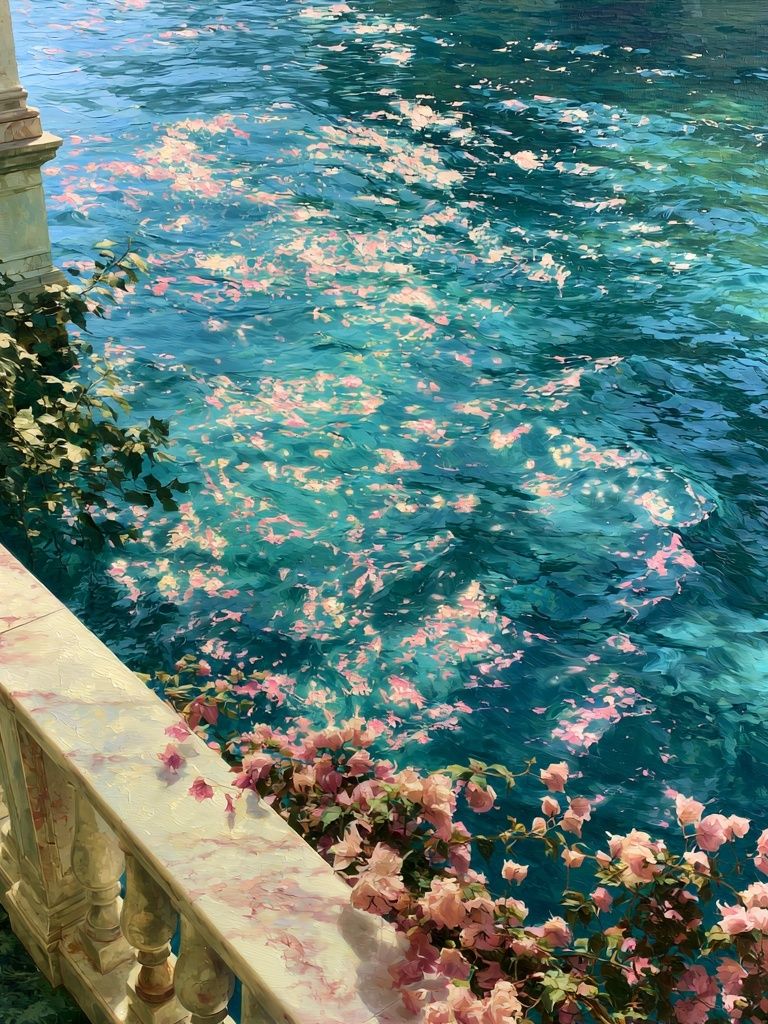 Sunlit Canal Blossoms Fine-Art Print. poster detail