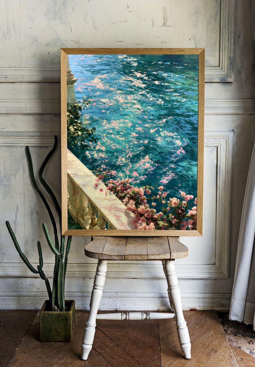 Sunlit Canal Blossoms Fine-Art Print. — room view 1