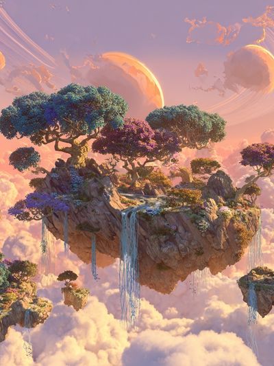 Floating Islands in a Dreamy Sky Poster. poster print