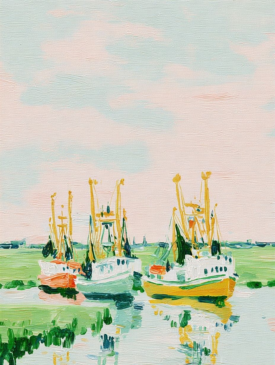 Fishing Boats Harbor Impressionism Poster. poster detail