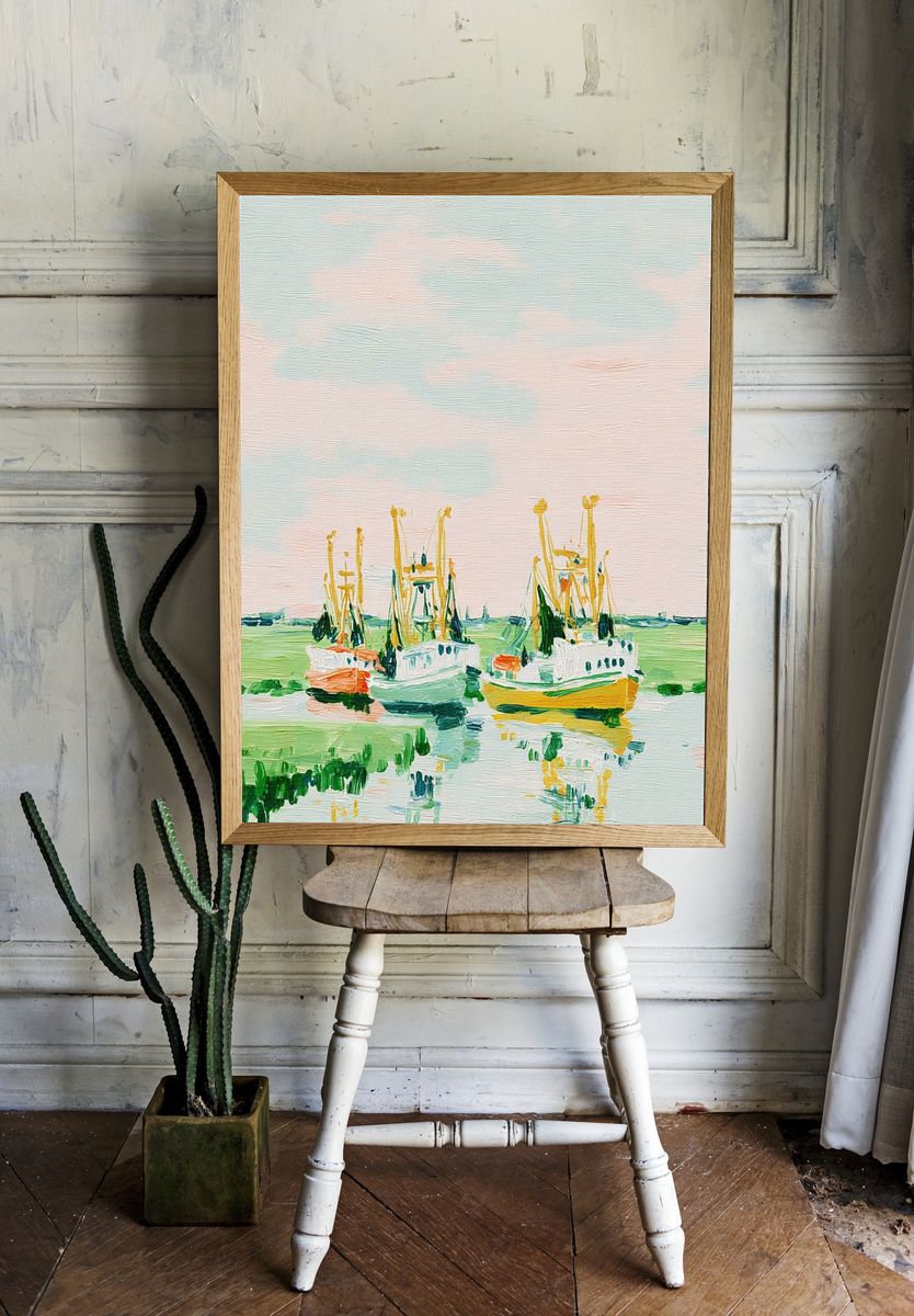 Fishing Boats Harbor Impressionism Poster room preview