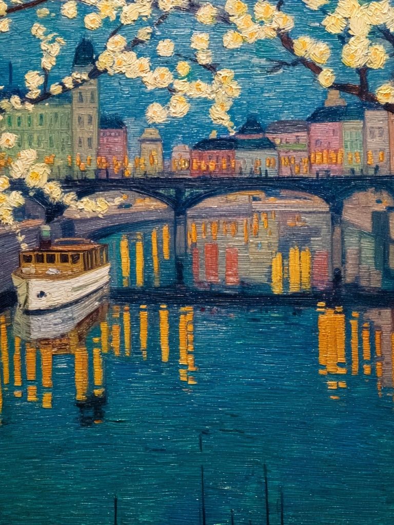 Paris River Bridge Impressionist Poster. poster detail