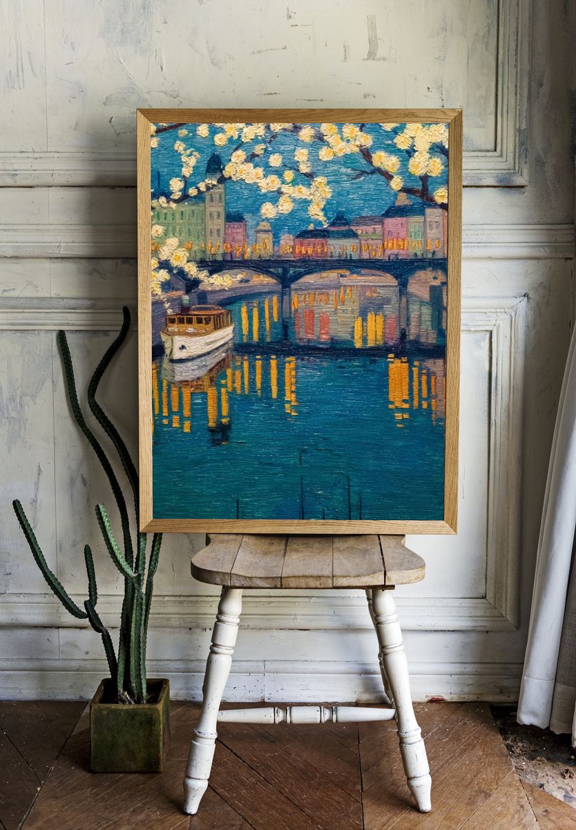 Paris River Bridge Impressionist Poster. room preview