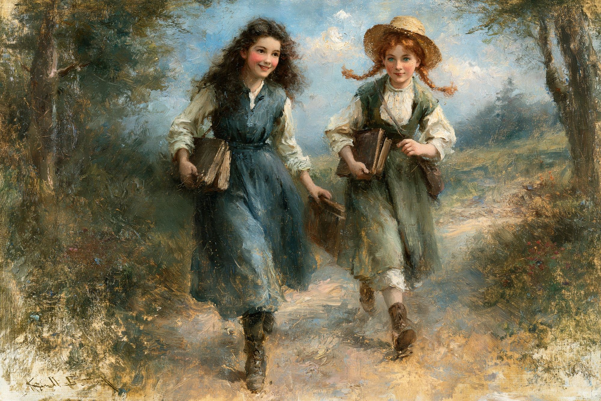 Girls Walking with Books Print. poster detail
