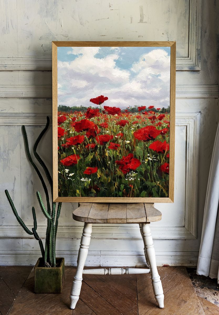 Poppy Meadow Impressionist Poster. room preview