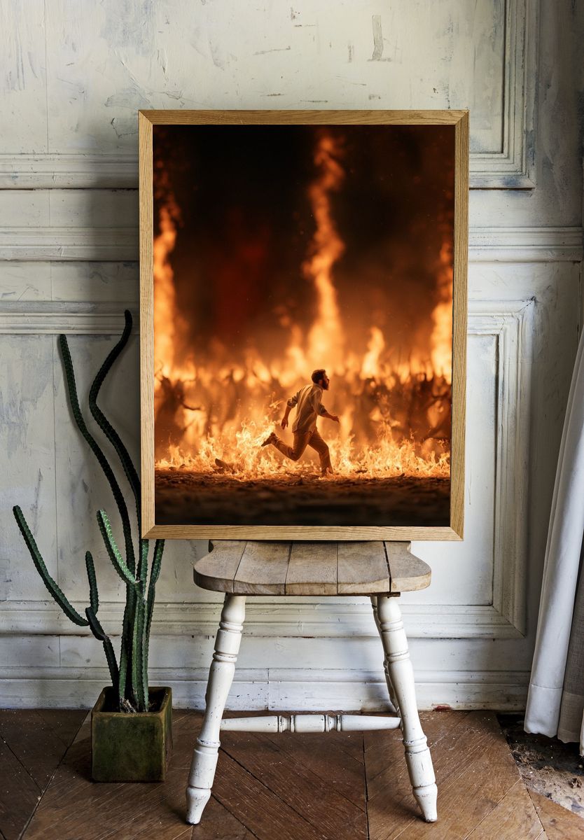 Man Running Through Fire Poster. room preview