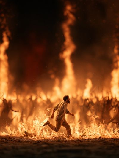 Man Running Through Fire Poster. poster