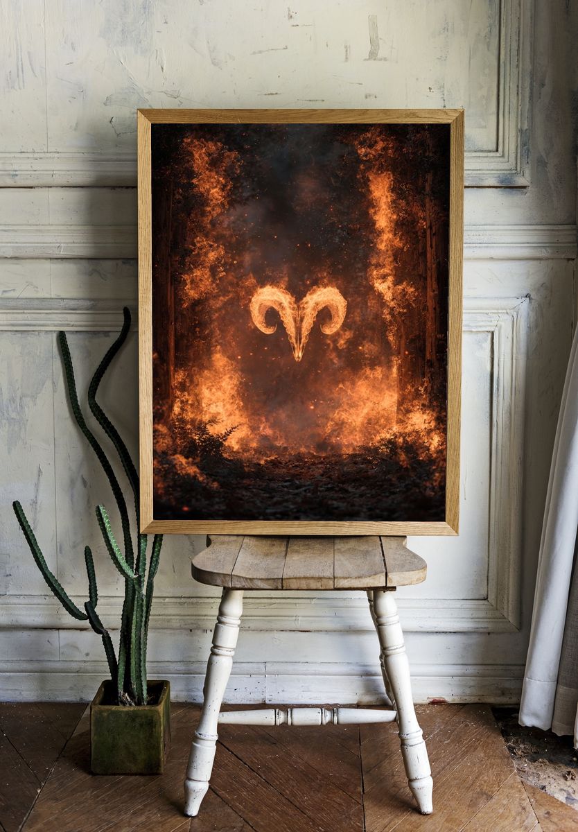 Fiery Ram Symbol — Digital Art Print room preview