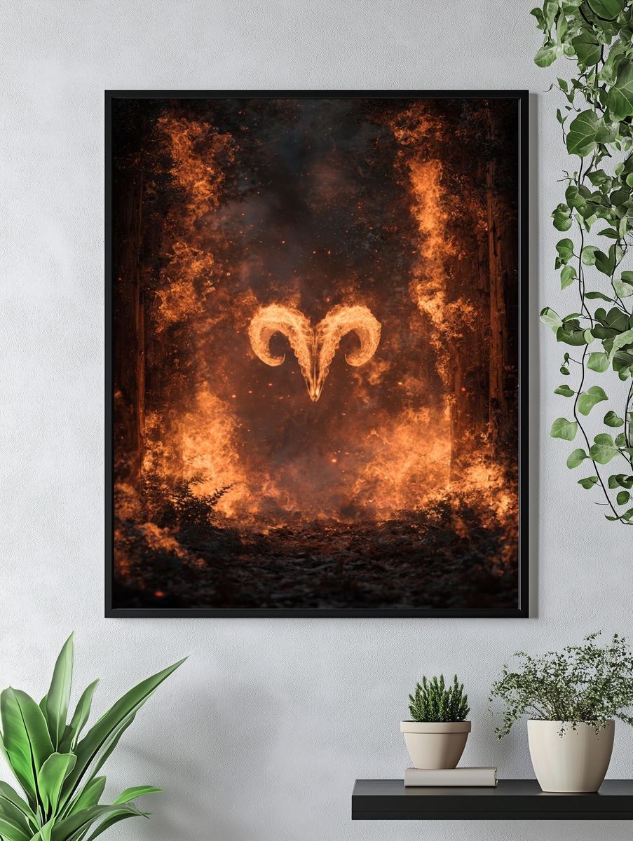 Fiery Ram Symbol — Digital Art Print. — room view 4