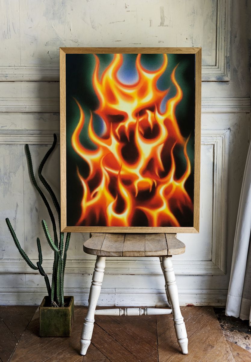 Flaming Skull Illustration Poster. — room view 1