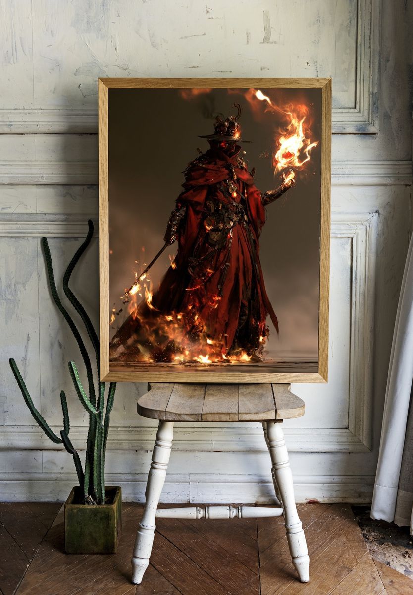 Flame-Wreathed Sorcerer Digital Art Poster. — room view 1