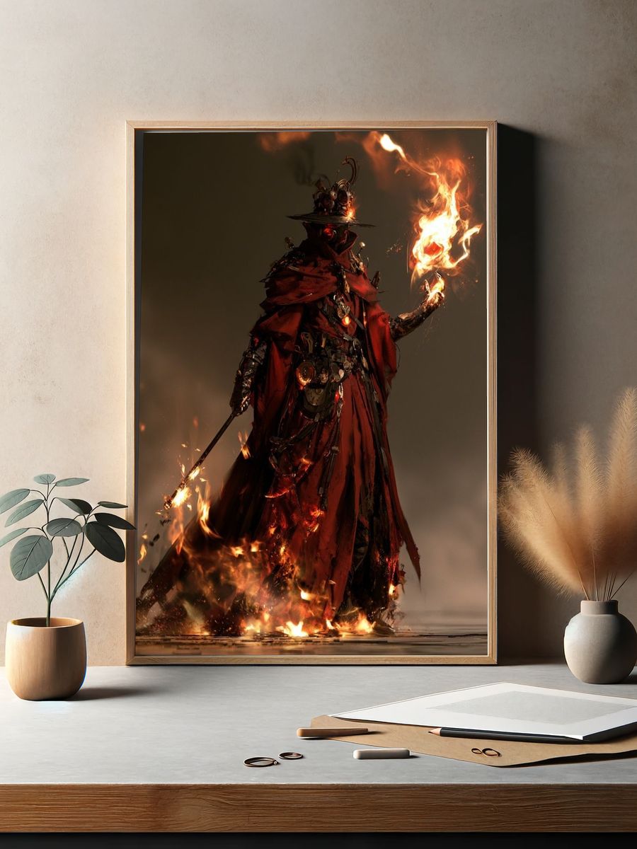 Flame-Wreathed Sorcerer Digital Art Poster. — room view 2