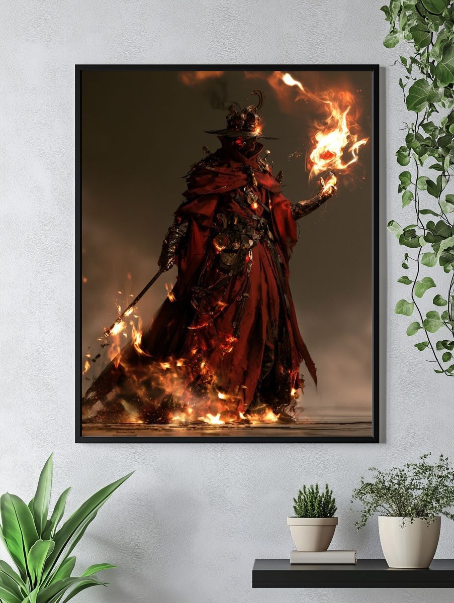 Flame-Wreathed Sorcerer Digital Art Poster. — room view 4