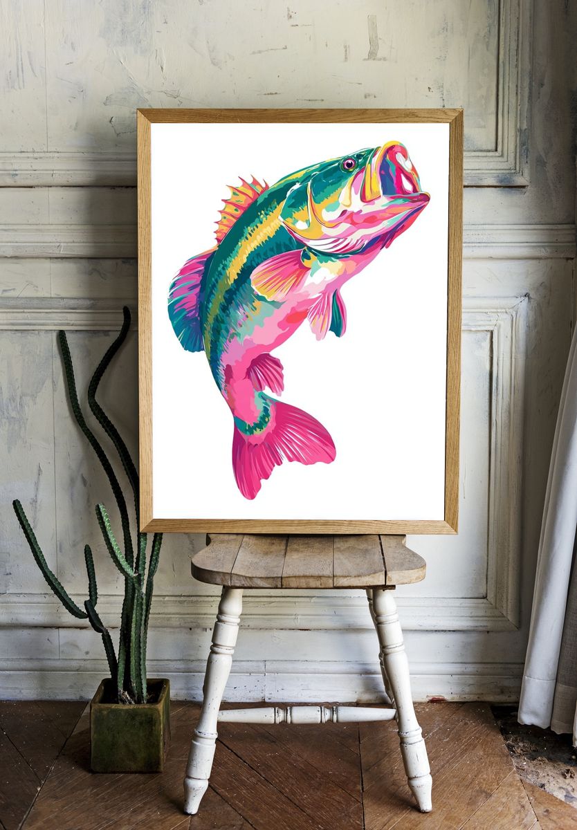 Colorful Bass Fish Illustration Poster. room preview