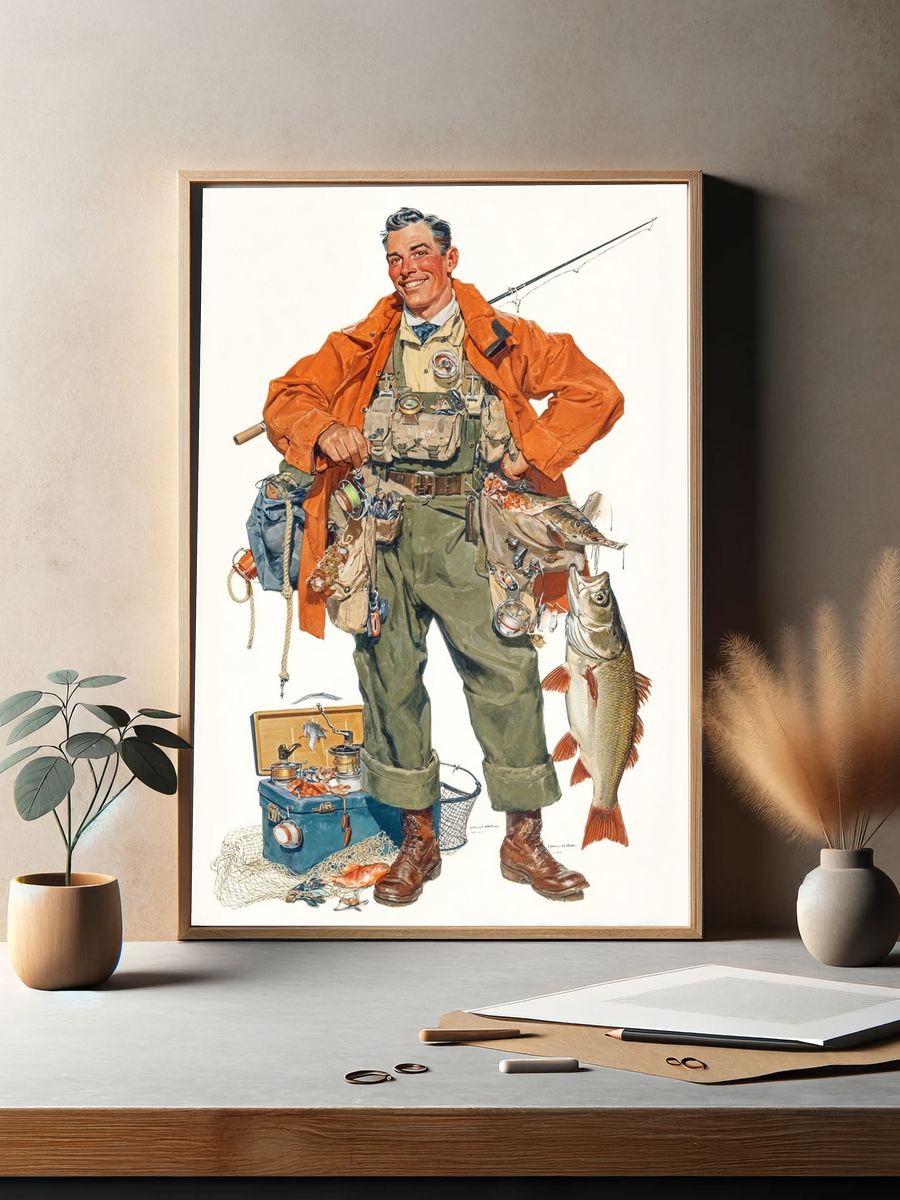 Happy Fisherman — Vintage Print. — room view 2