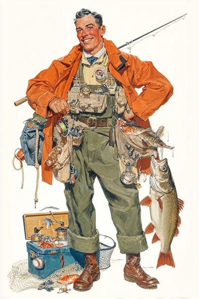 Happy Fisherman — Vintage Print. poster print