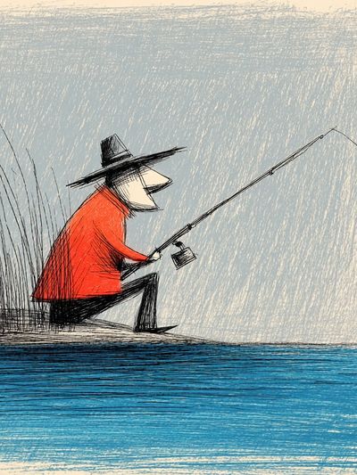 Fisherman by the Water Illustration Poster. poster print