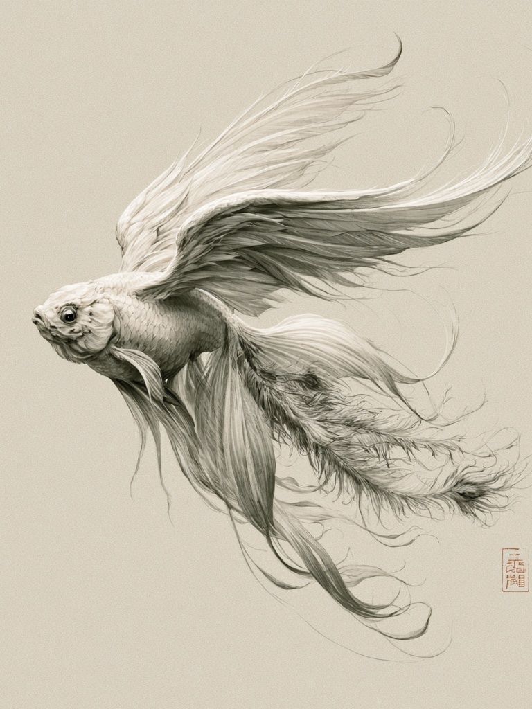 Flying Goldfish Ink Poster. poster — illustration art