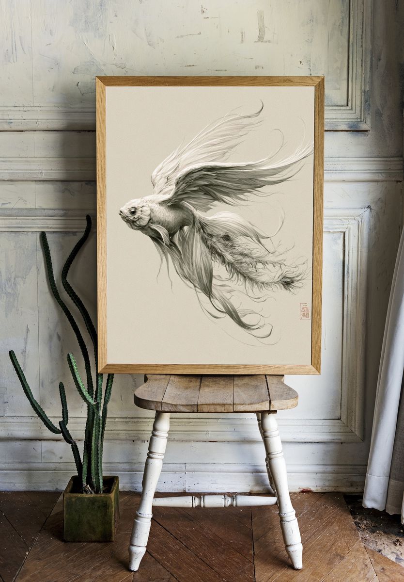 Flying Goldfish Ink Poster. — room view 1